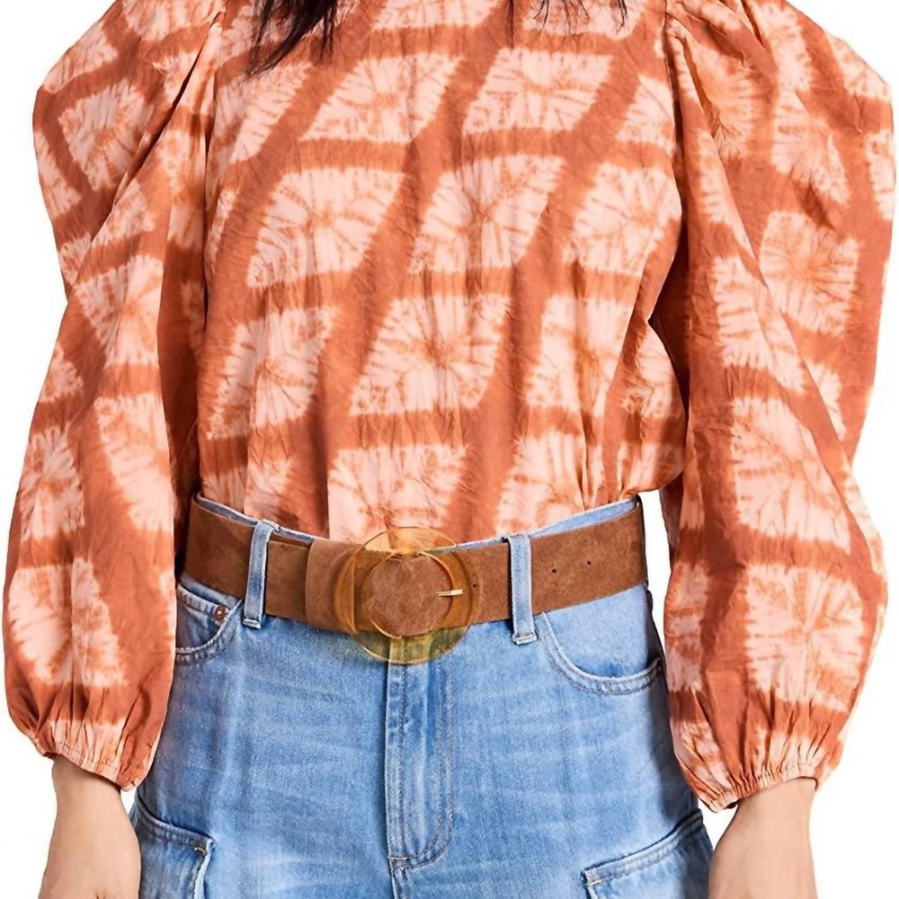 Ulla Johnson Rust and Cream Tie-Dye Puff Sleeve Blouse